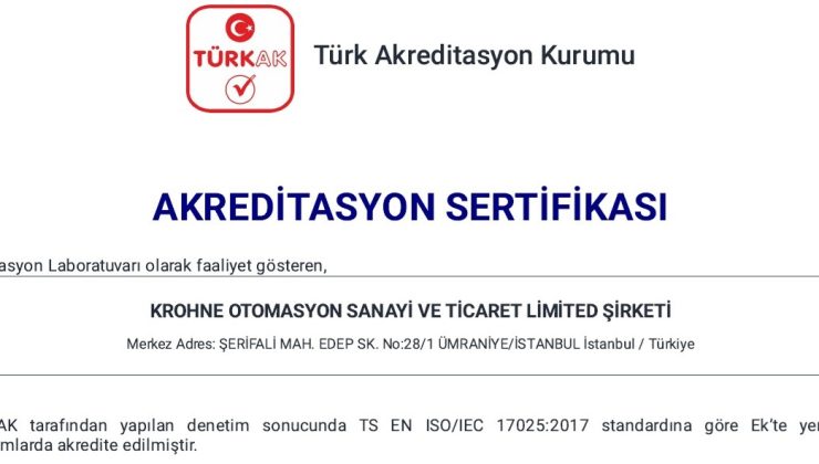 Krohne Türkiye Kalibrasyon Merkezi artık akrediteli